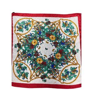 Vintage Floral & Bird Print Scarf 33" Square 100% Polyester Made In Korea Headwe